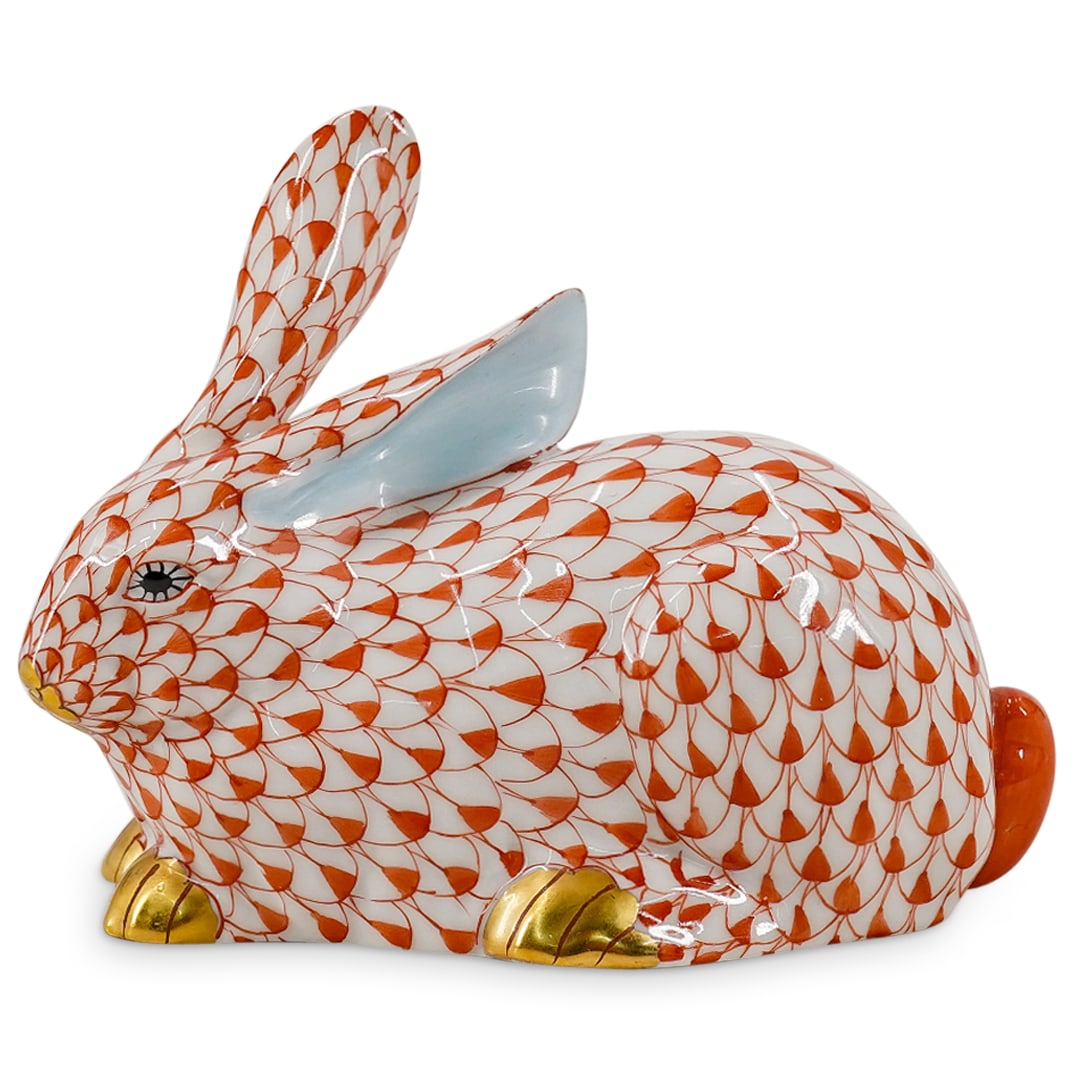 Herend Porcelain "Lying Rabbit" Rust Fishnet Figurine (1 of 5)
