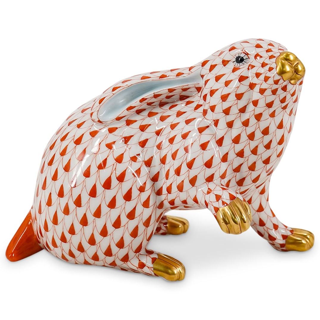 Herend Porcelain "Rabbit Sitting" Rust Fishnet Figurine (1 of 5)