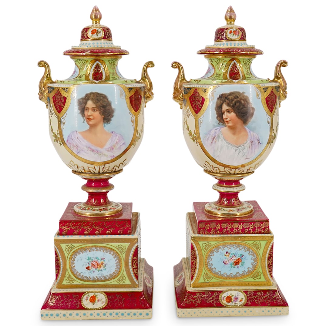 Pair Antique Royal Vienna Style Urns (1 of 11)