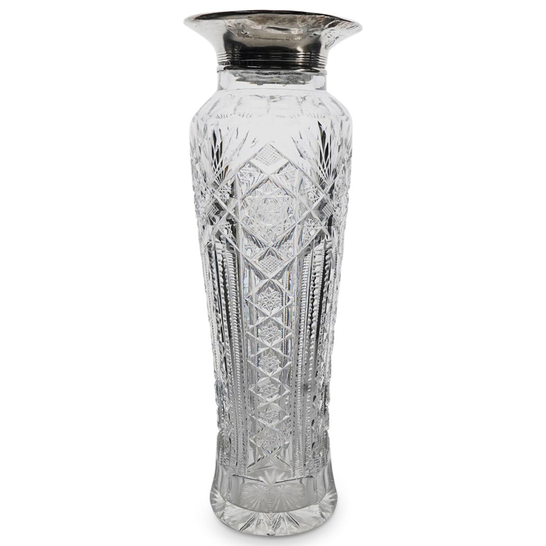 Cut Crystal Vase W/ Gorham Sterling Silver Collar (1 of 8)