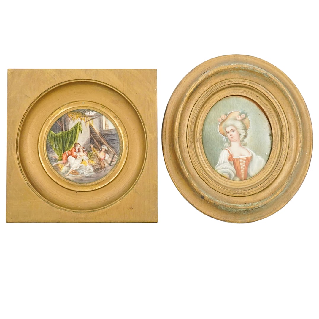 (2Pc) Antique Miniature Portrait Paintings (1 of 4)