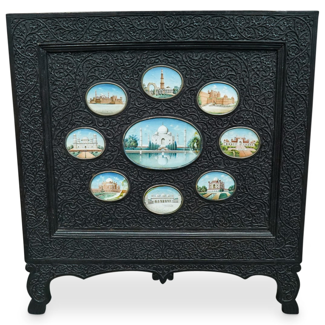 Anglo Indian Mughal Paintings W/ Engraved Ebony Frame (1 of 5)