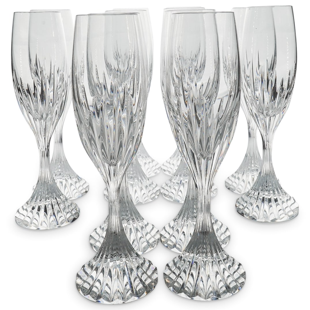 (12 Pc) Baccarat Crystal "Massena" Champagne Flute Stemware Set (1 of 6)