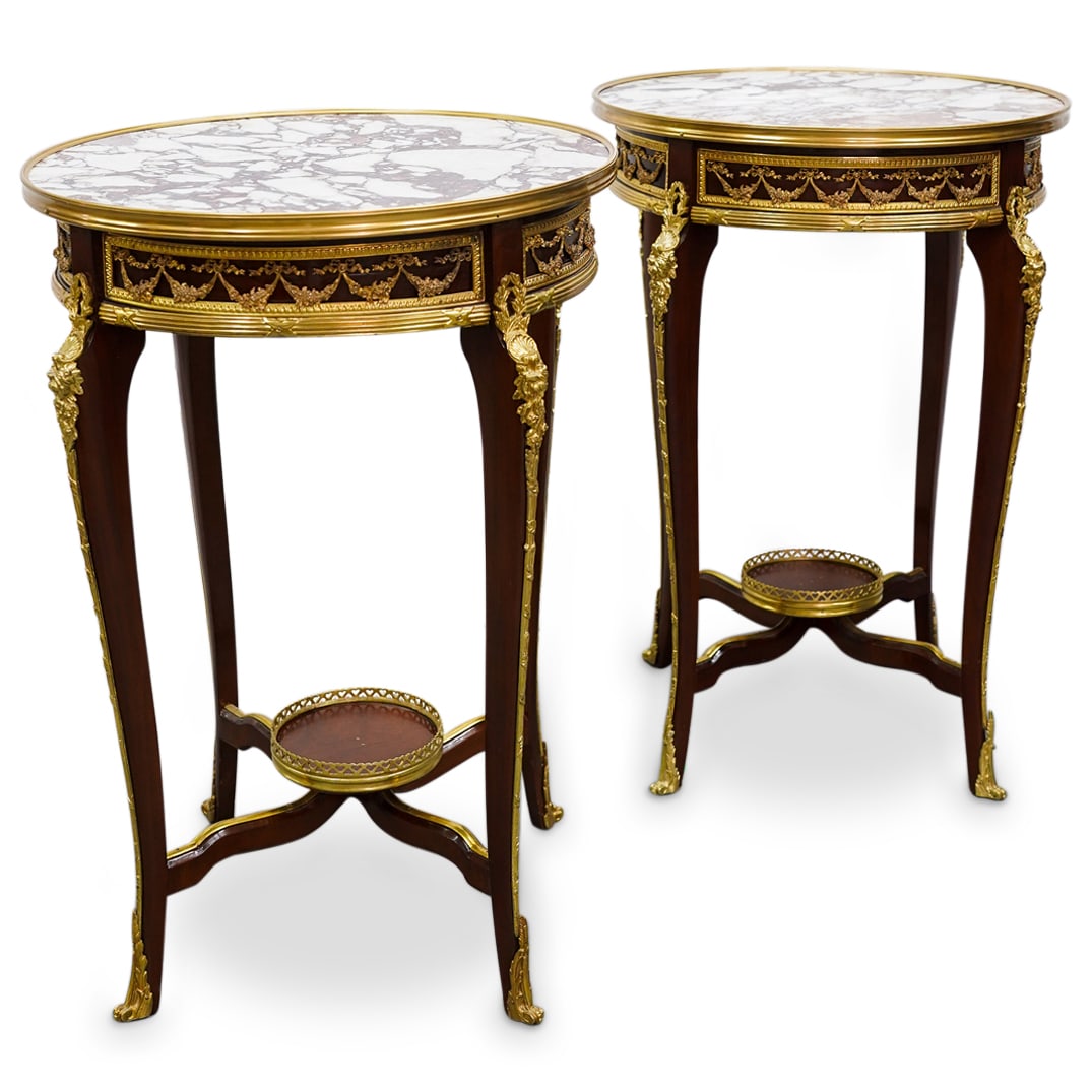 Pair of Antique French Louis XVI Style Marble Top Round Side Tables (1 of 8)
