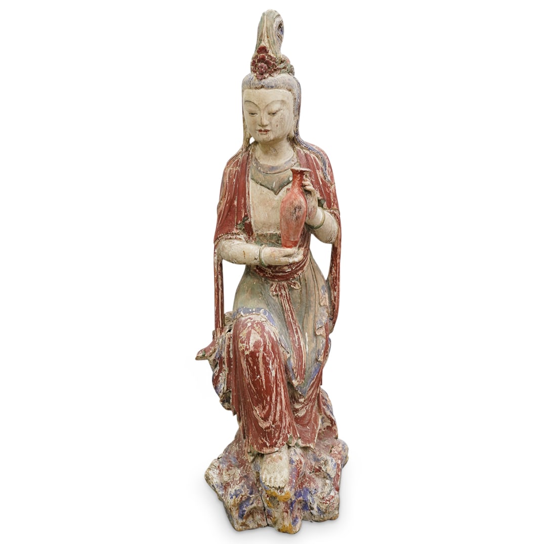 Antique Chinese Carved Wood Polychrome Guan Yin (1 of 6)