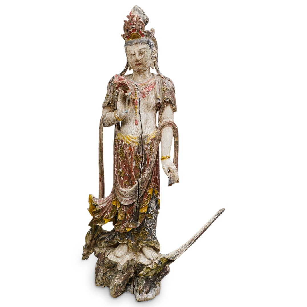 Large Antique Chinese Carved Wood Polychrome Guan Yin (1 of 6)