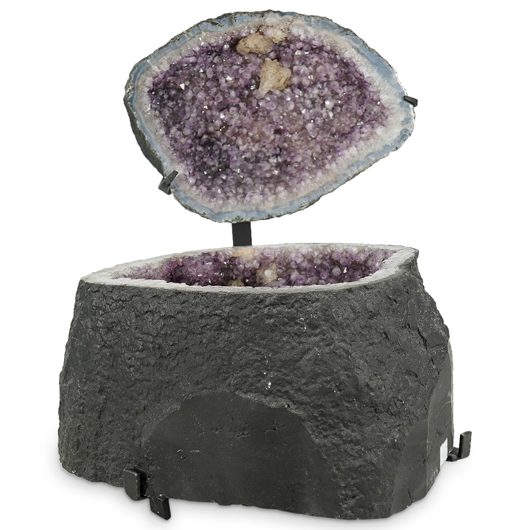 Large Amethyst Crystal Chest Geode Specimen On Iron Base (1 of 9)