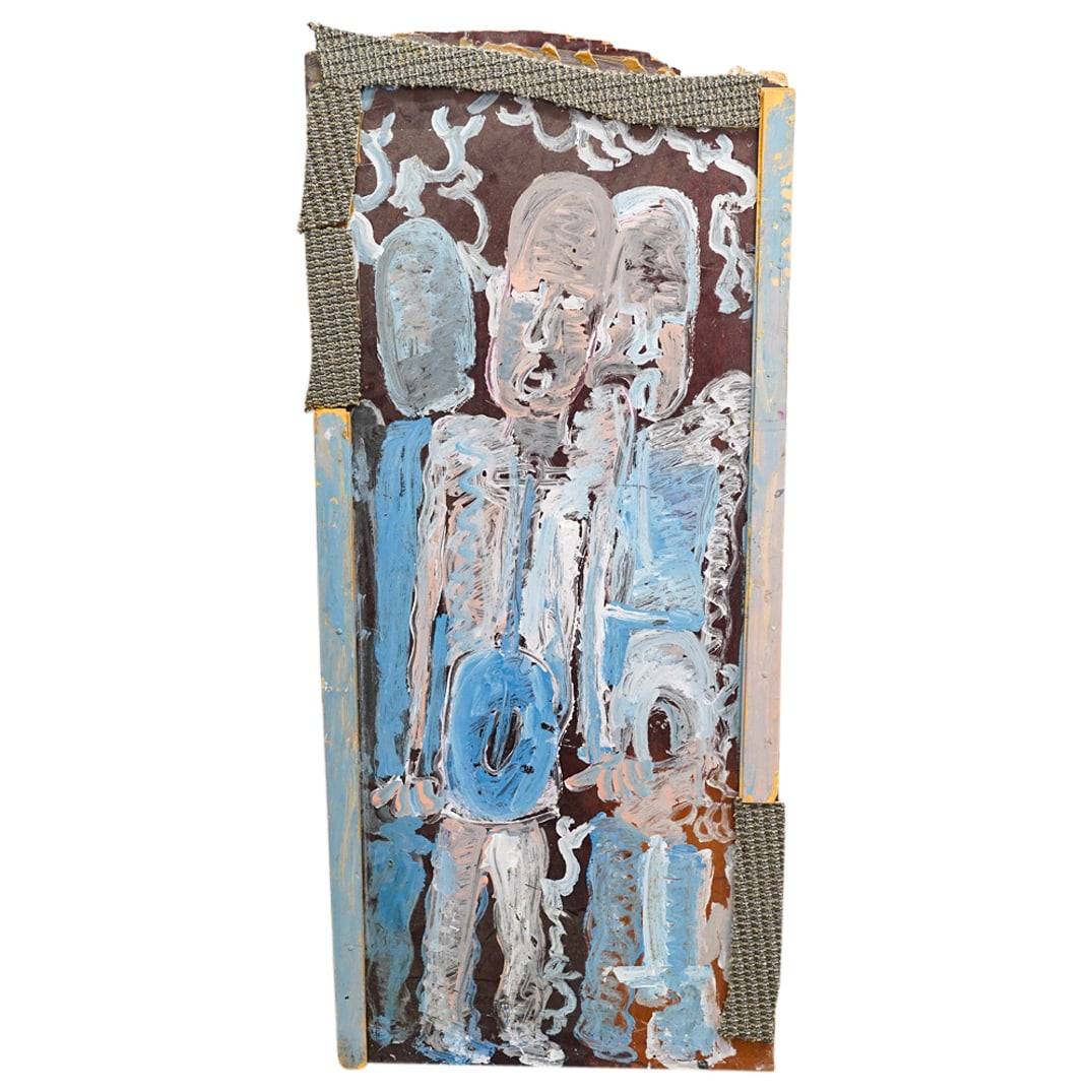 Purvis Young (1943-2010) Blue Figures Mixed media Painting (1 of 7)