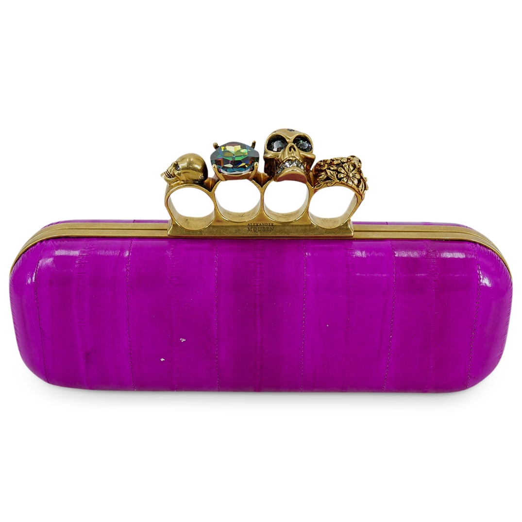 Vintage Alexander McQueen Magenta Skull 4 Rings Knuckle Clutch (1 of 8)