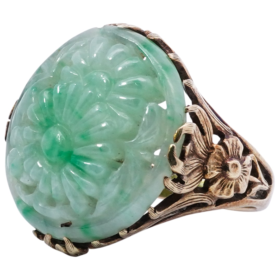 Chinese 14k Gold and Jadeite Floral Ring (1 of 5)