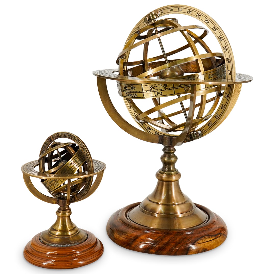 (2 Pc) French After G. Gobille Brass Armillary Sphere (1 of 9)