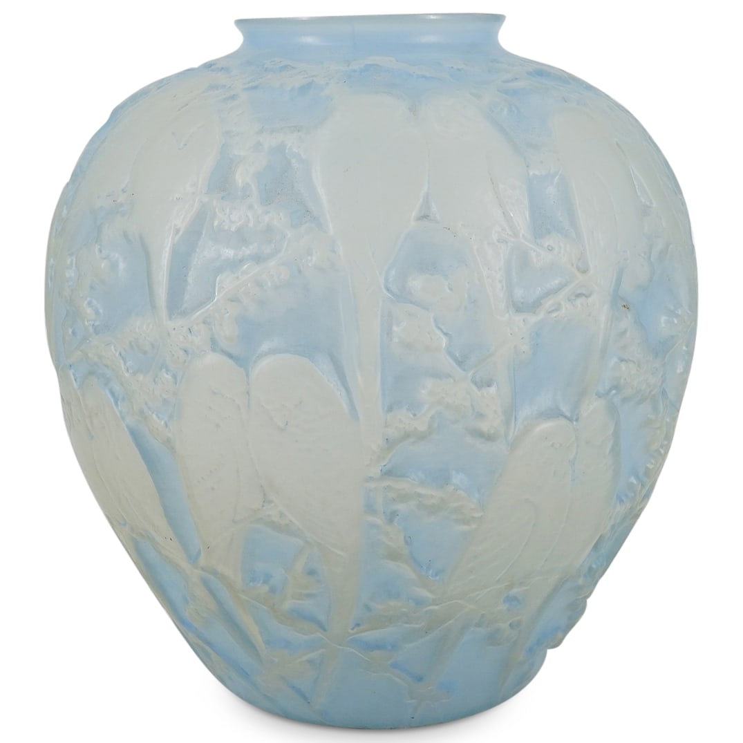 Lalique Style Parakeets Rotund Glass Vase (1 of 7)