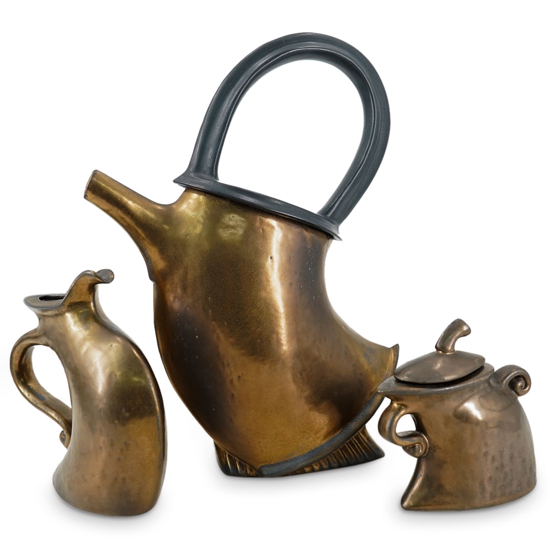(3 Pc) Michael Lambert Ceramic Dancing Tea Set (1 of 15)