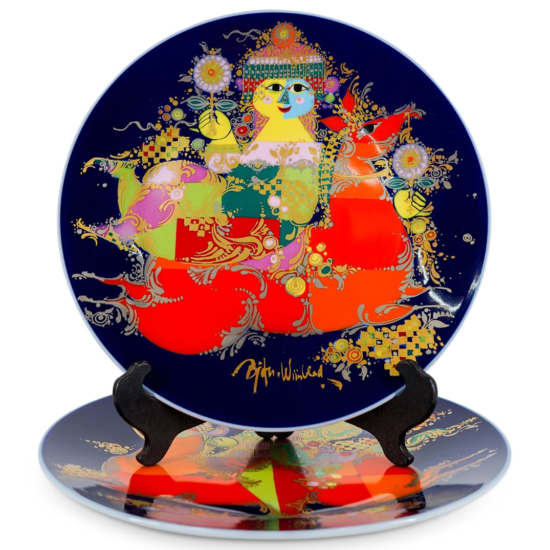 (2 Pc) Bjorn Wiinblad For Rosenthal Porcelain Plates (1 of 8)