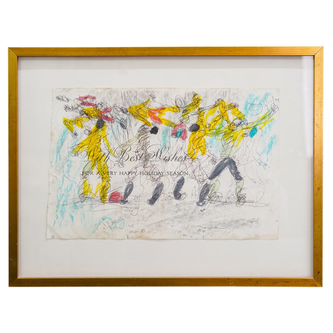 Purvis Young (American, 1943-2010) Mixed Media On Paper: DESCRIPTION: Mixed media on paper artwork by Purvis Young (American, 1943-2010) depicting figures. Signed and dated "Young 3/17/84" at upper right. CIRCA: 1984 ORIGIN: American DIMENSIONS: (Paper) H: 