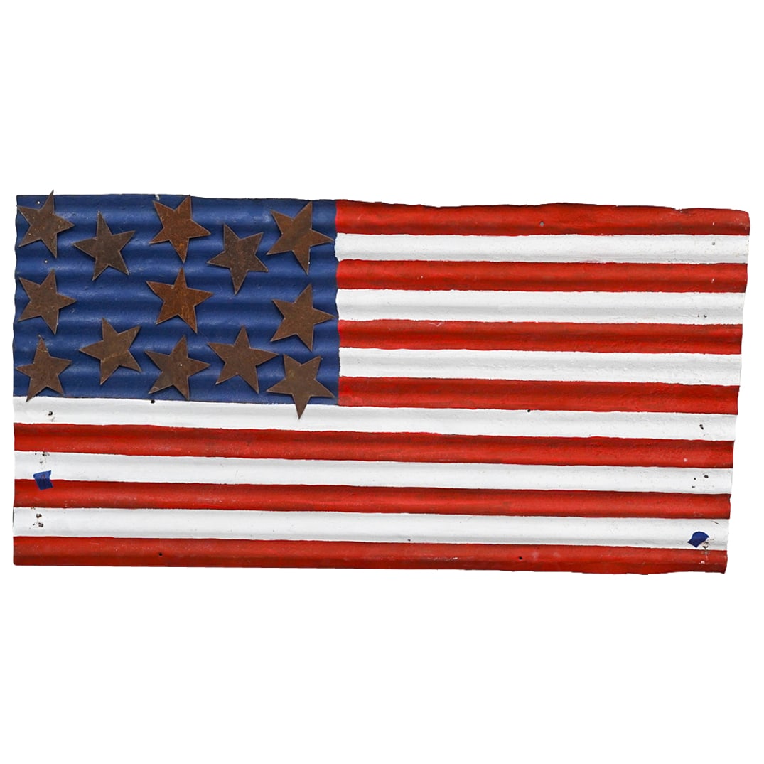 Folk Art Painted Metal American Flag (1 of 5)