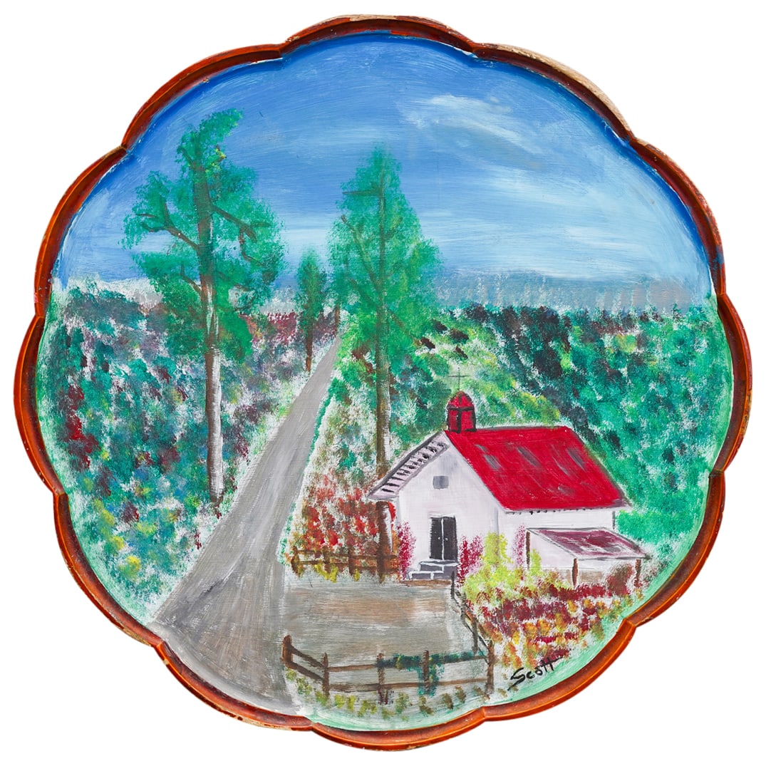 Signed Folk Art Landscape Painting On Tabletop (1 of 5)