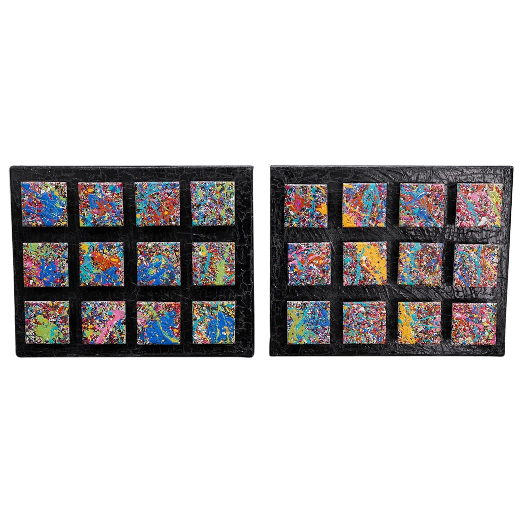 (2 Pc) Magaly Malave "Mavema" (Venezuela, 20th Cent.) Mixed Media On Canvas Paintings: DESCRIPTION: (2 Pc) Magaly Malave "Mavema" (Venezuela, 20th Cent.) mixed media abstract paintings on canvas. Titled: "Guess Who". Signed, and dated on verso. CIRCA: 2009 ORIGIN: South America DIMENSIO