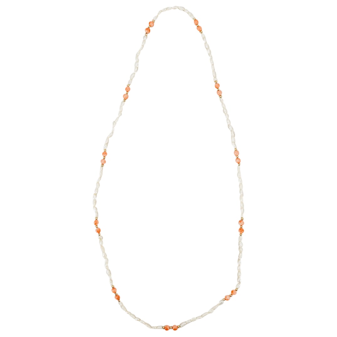 14K Gold, Baroque Pearl, And Pink Coral Beaded Necklace (1 of 4)