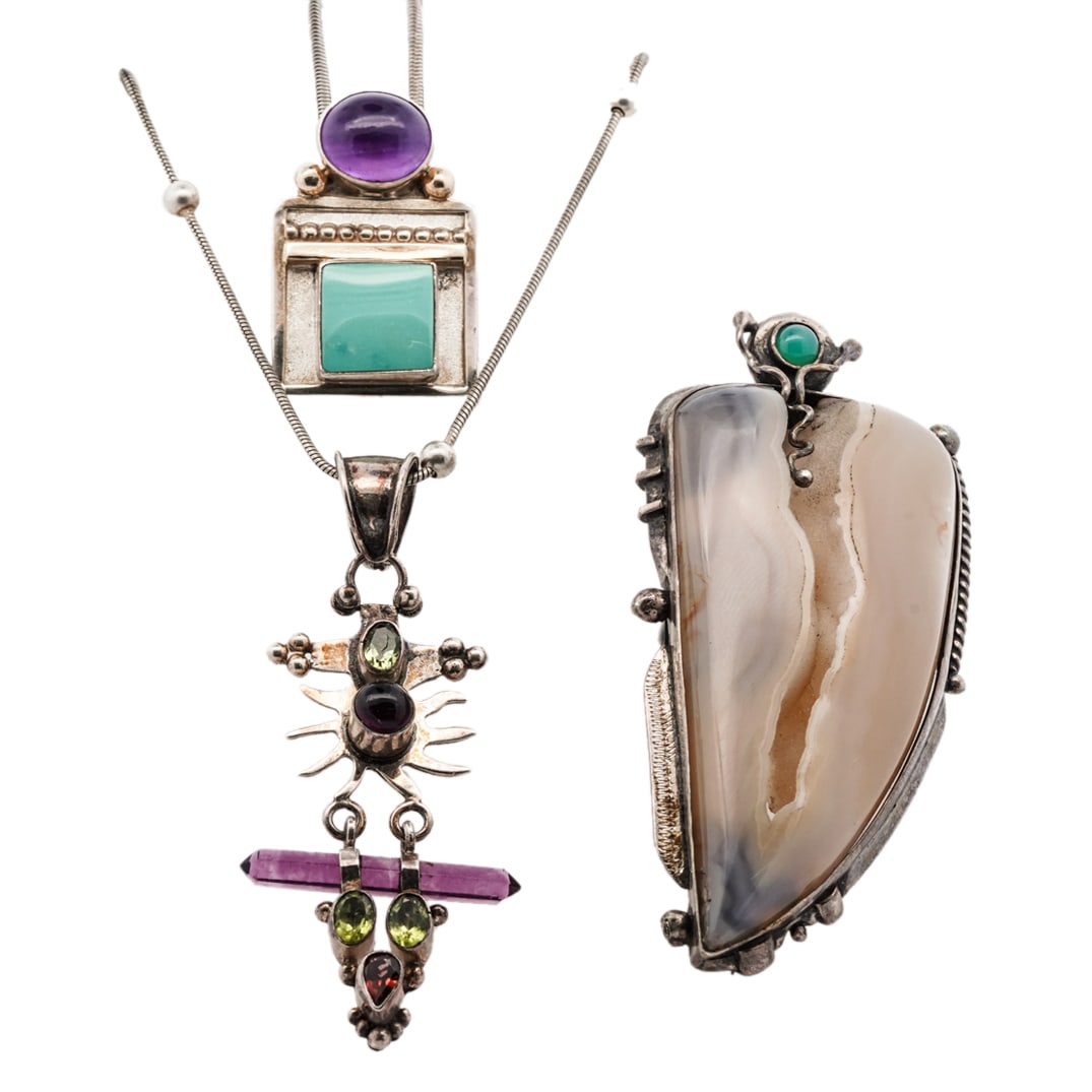 (3 Pc) Modernist Silver & Gemstone Jewelry (1 of 6)