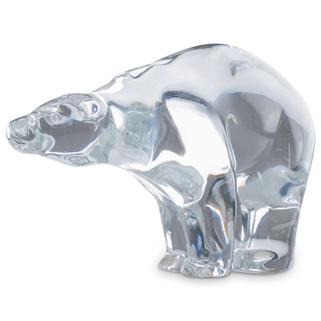 Baccarat Crystal Figurine of a Polar Bear: DESCRIPTION: Baccarat crystal figurine of a polar bear, acid etched "Baccarat France" on the bottom, as well as acid etch company logo. CIRCA: 20th century. ORIGIN: France DIMENSIONS: H: 4.25" W: 6.5"