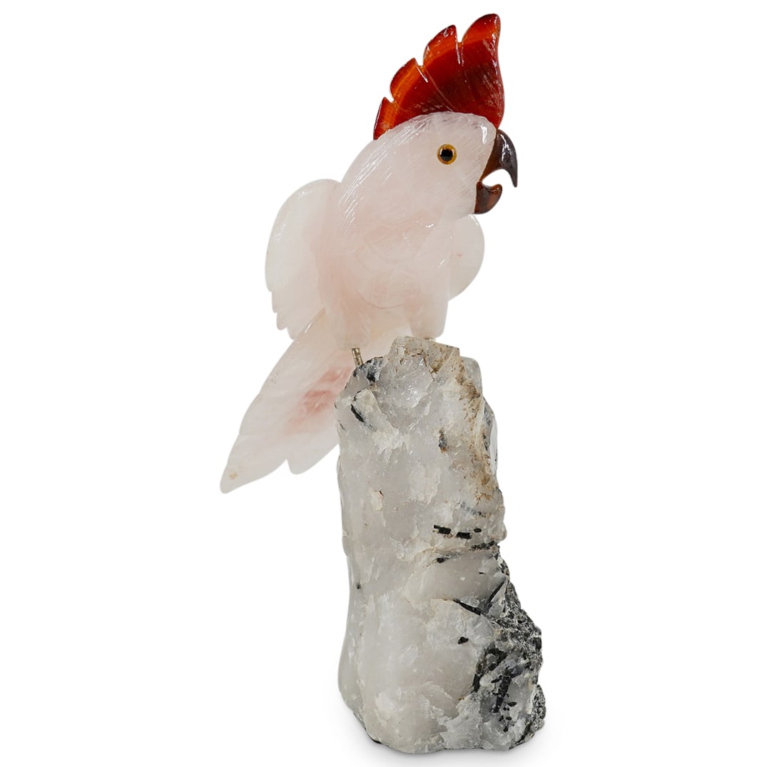 Rose Quartz Carved Cockatiel Parrot Bird Sculpture (1 of 8)