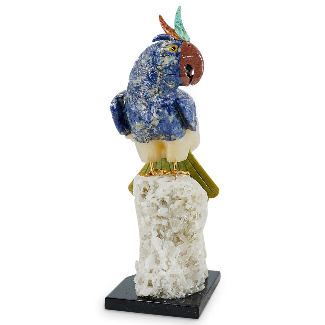 Carved Semi Precious Gemstone Cockatoo Parrot Bird Sculpture (1 of 8)