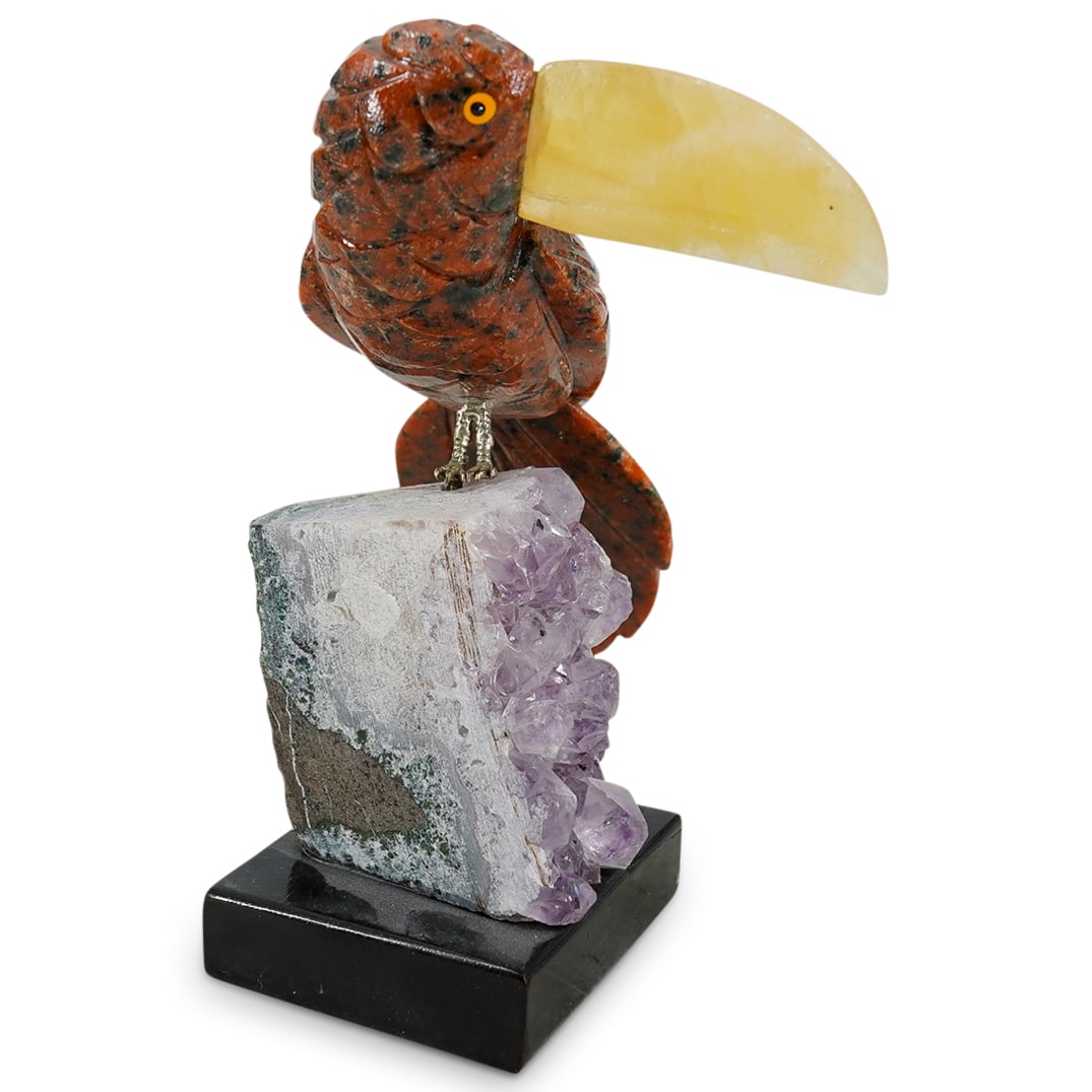 Carved Gemstone Toucan Bird On Amethyst (1 of 8)