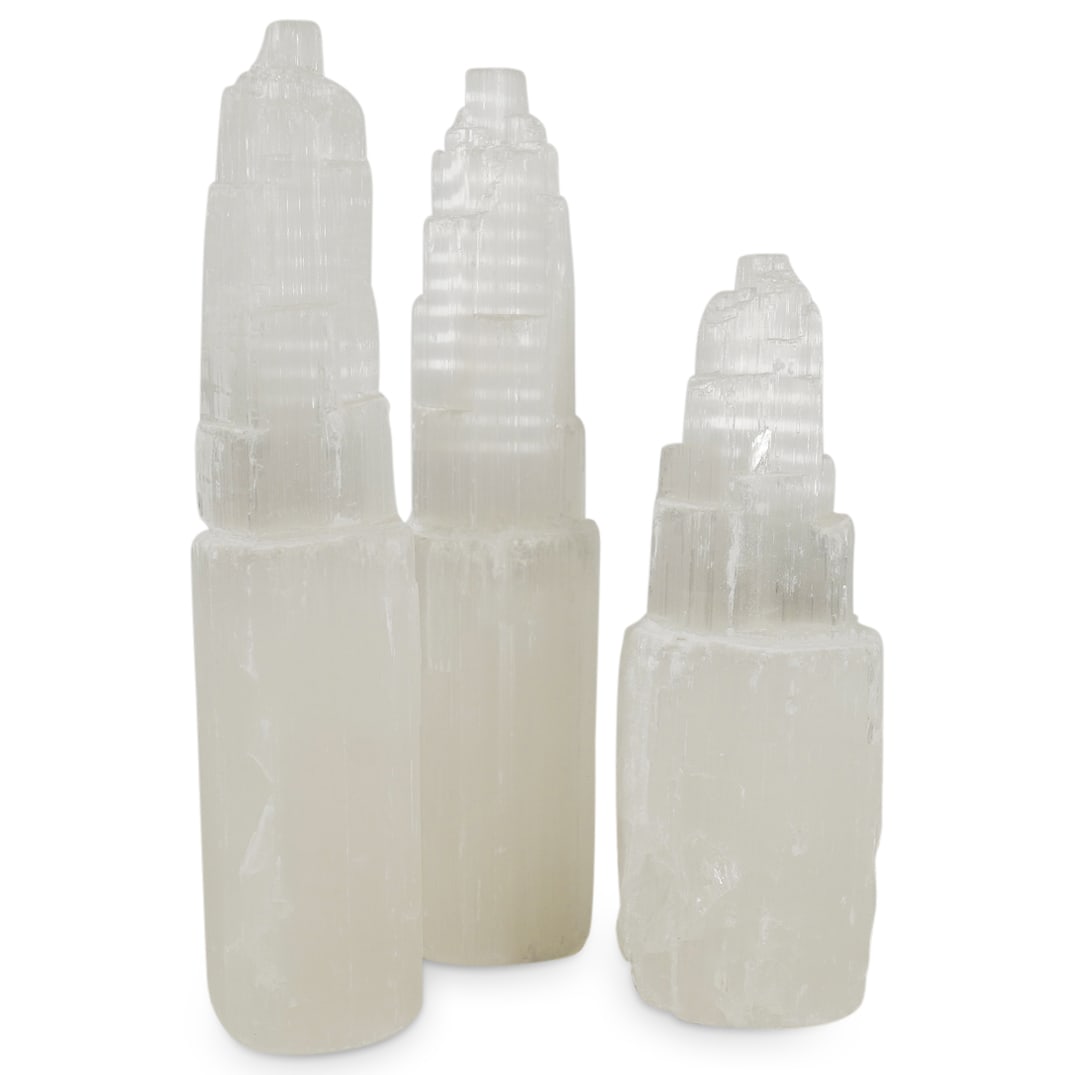 (3 Pc) Hand-Carved Selenite Crystal Tower Sculptures (1 of 5)
