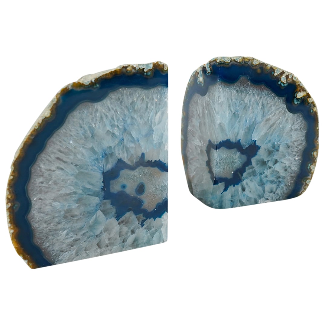(2 Pc) Pair of Blue Agate Geode Bookends (1 of 8)