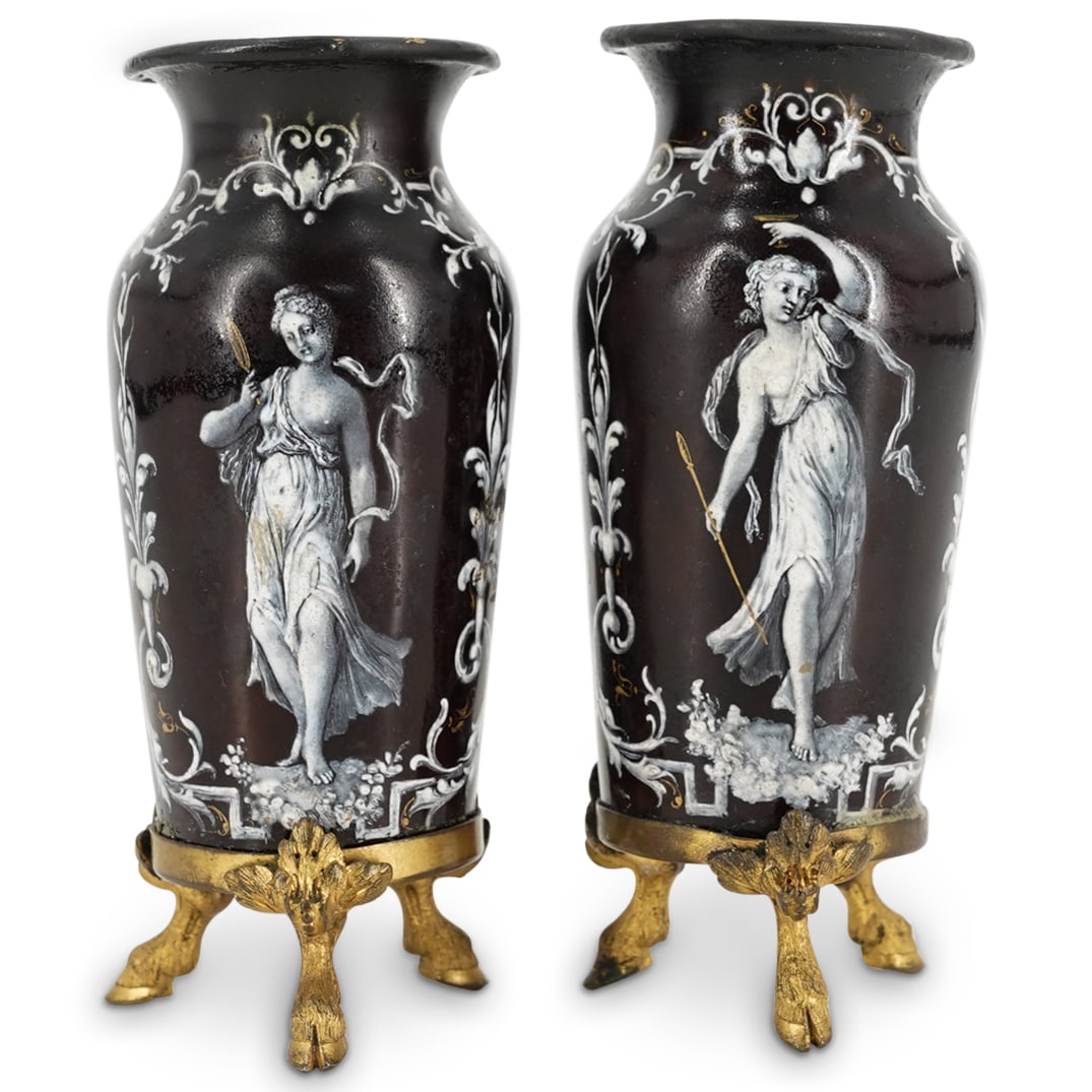 Pair of Antique Viennese Figural Enamel Glass Vases (1 of 6)