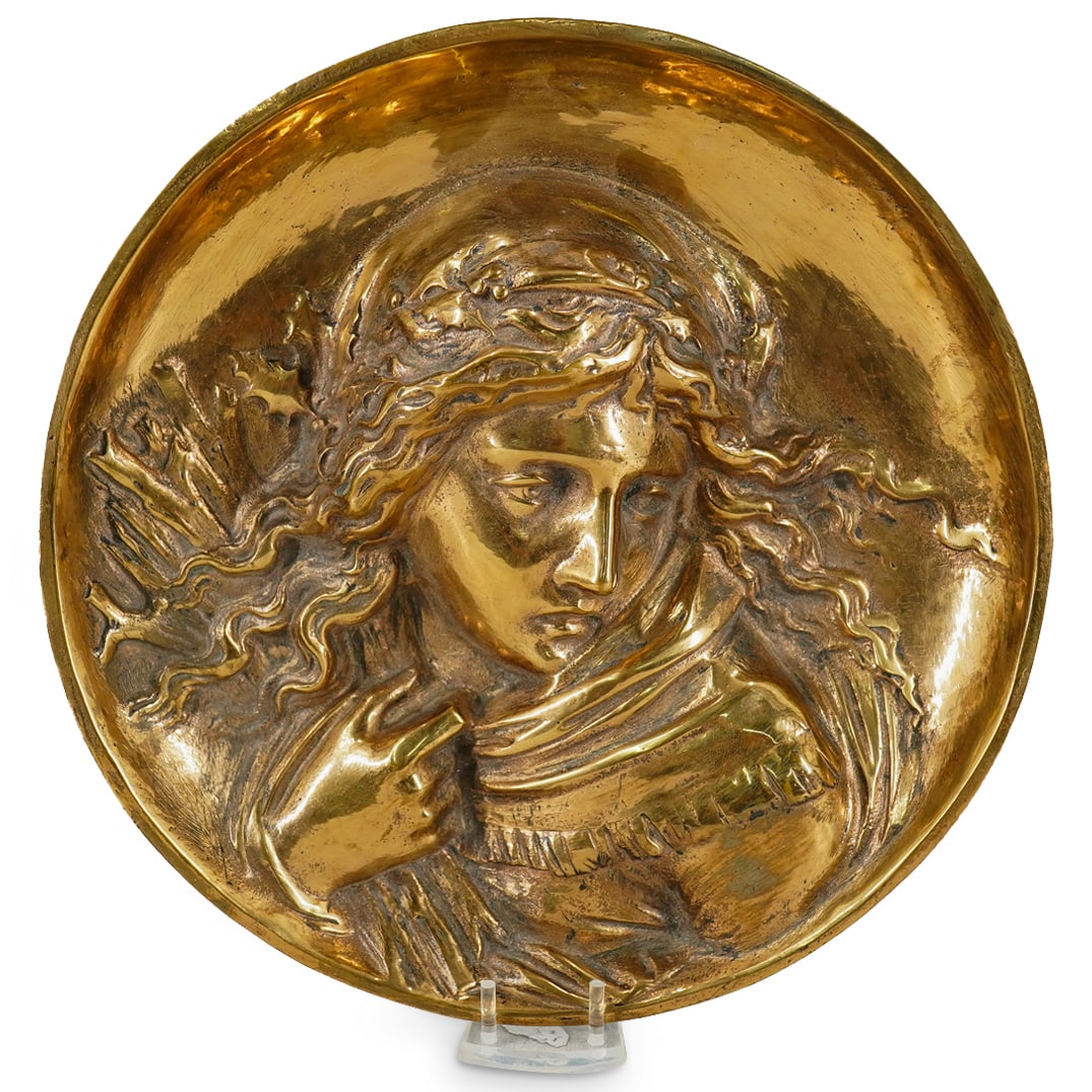 Late 19th Cent. Art Nouveau Bradley & Hubbard Gilt Metal Portrait Plaque (1 of 4)