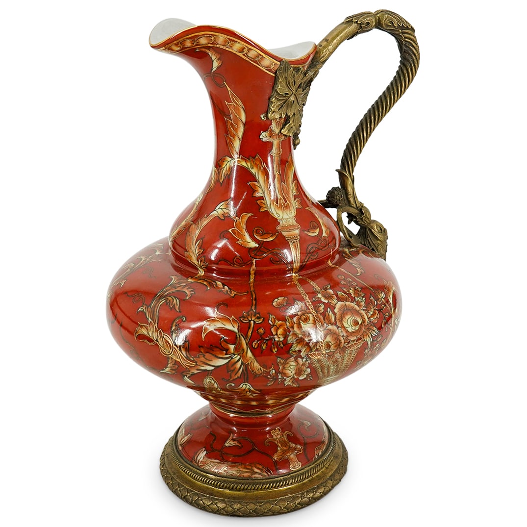 Vintage Painted Porcelain & Brass Ewer Pitcher (1 of 9)
