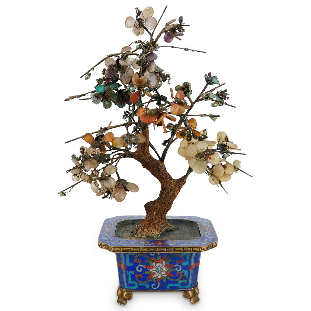 Chinese Cloisonne Bonsai Planter and Jade Tree (1 of 8)
