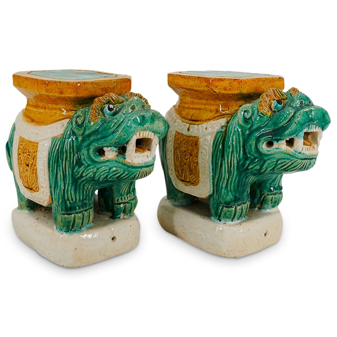 Vintage Chinese Glazed Pottery Foo Dog Pedestal Stands (1 of 10)