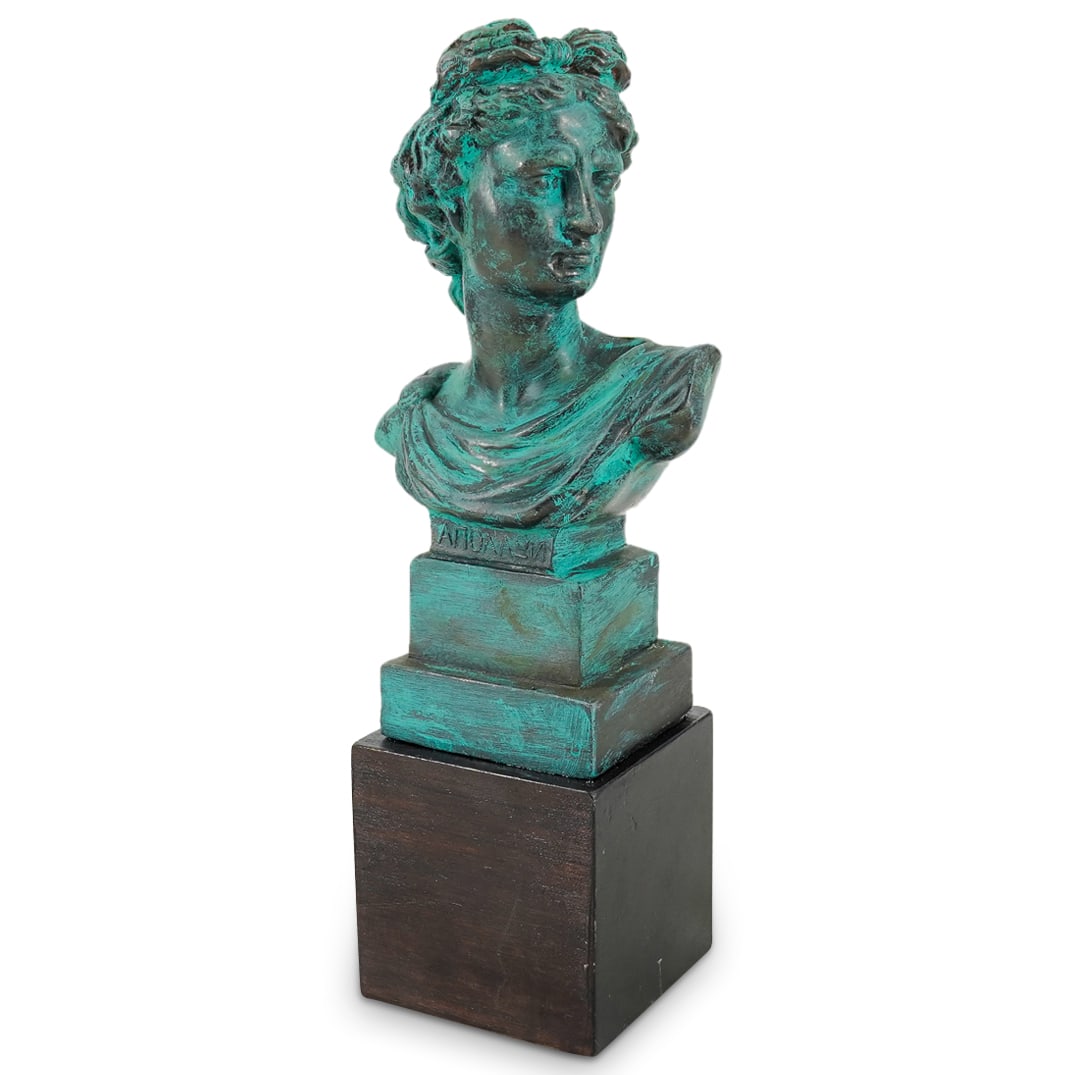 Vintage Greek Apollo Belvedere Bronze Bust Statue (1 of 8)