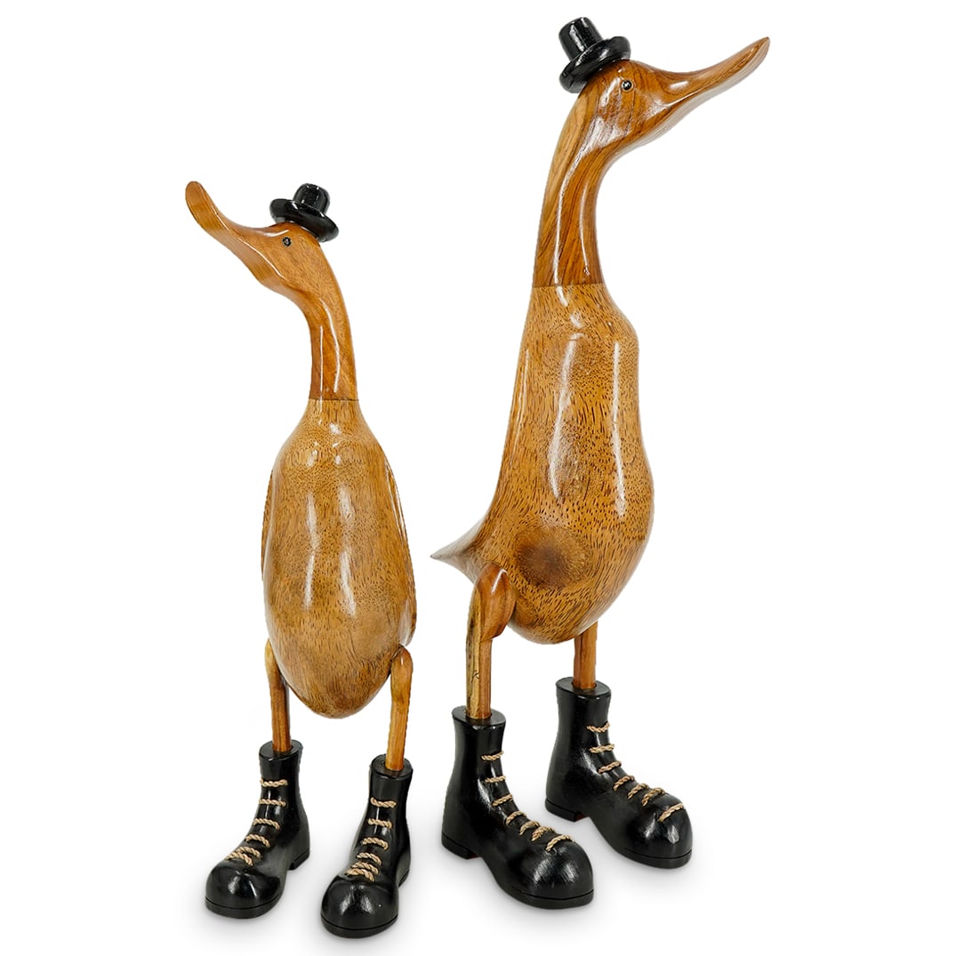 (2 Pc) Hand Carved Wood Ducks Animal Sculptures (1 of 8)