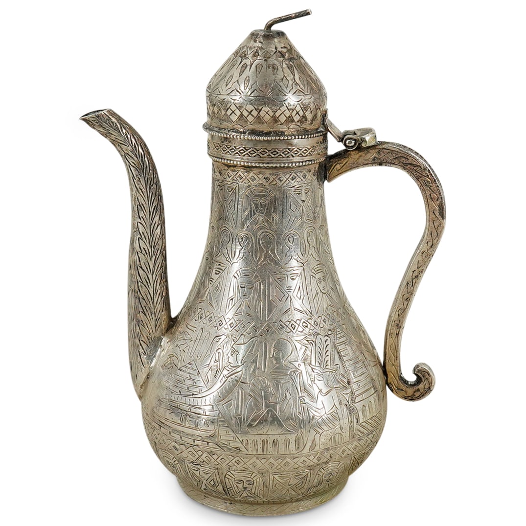 Egyptian Silver Engraved Small Coffee Pot (1 of 7)