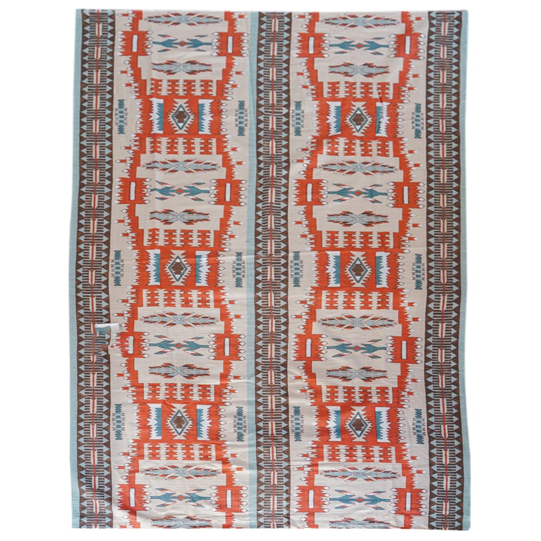 (3) Andrew Martin Designer Hanging Fabric Panel: DESCRIPTION: (3) Andrew Martin Designer Hanging Fabric Panel (1) Andrew Martin designer fabric piece from the Ipanema Collection, "Fazenda" rust color pattern. 100 % cotton. H 98.75" W: 52.5" (1) Andr