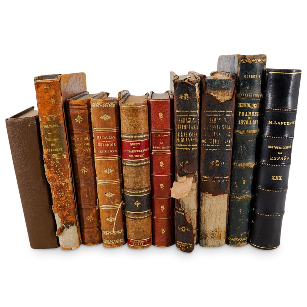(10 Pc) Antique History Books In Spanish And French (1 of 16)
