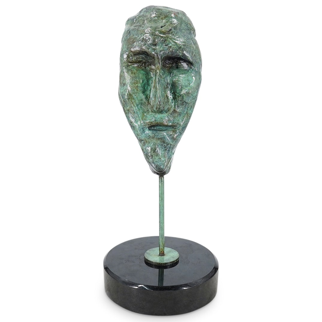 Jamali (b.1944) Bronze Figural Sculpture: DESCRIPTION: Jamali (b.1944) Bronze figural sculpture with organic textured form with verdigris patina. Displayed on a round beveled granite base with steel supporting rod. Inventory No. 'B-120' Inclu