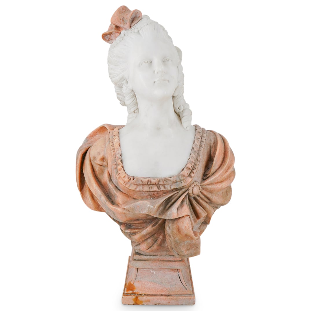 Large Marie Antoinette Style Carved Marble Bust (1 of 11)