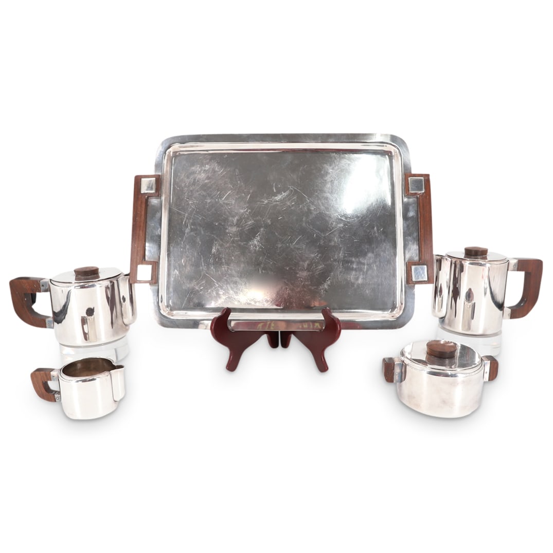 (5 Pc) 1940s Christofle Art Deco Silver Plated Tea Set (1 of 8)