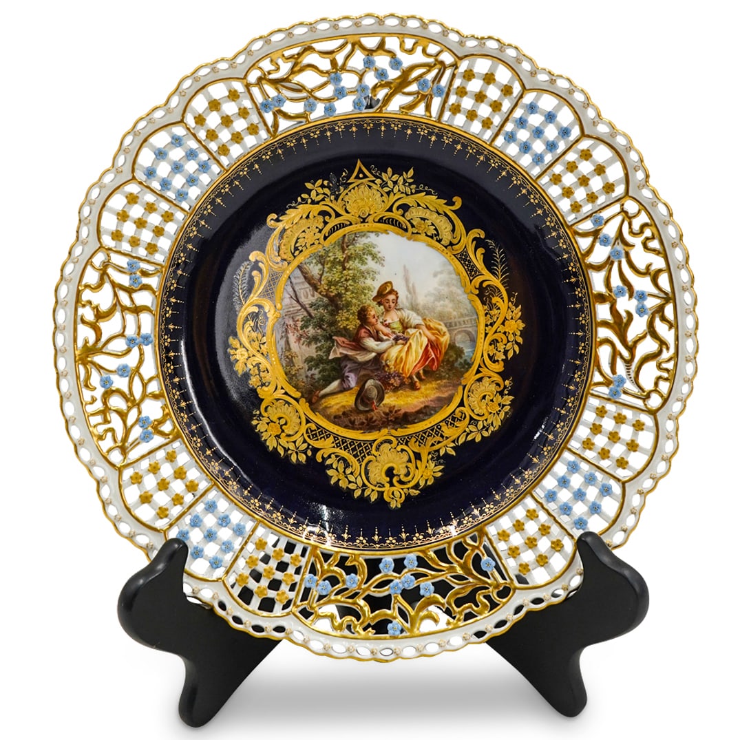 Antique Meissen Reticulated & Enameled Porcelain Plate (1 of 6)