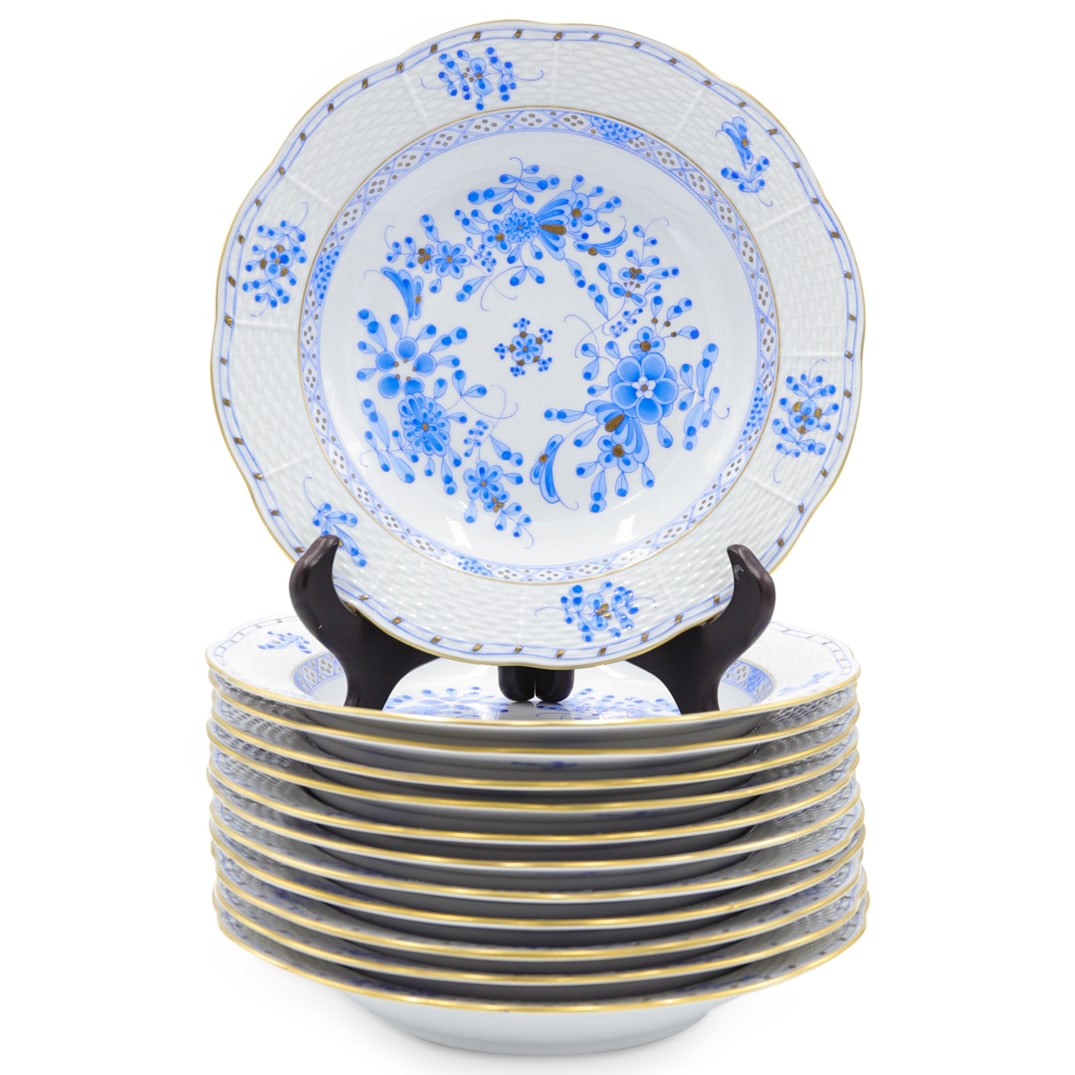 (12 Pc) Herend "Waldstein Blue" Porcelain Soup Plates (1 of 2)