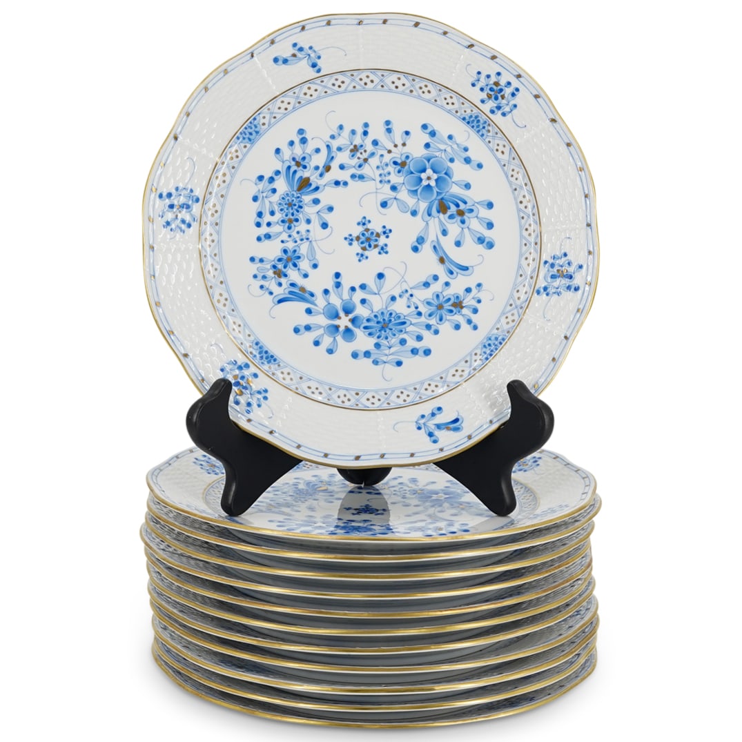 (12 Pc) Herend "Waldstein Blue" Porcelain Dinner Plates (1 of 5)