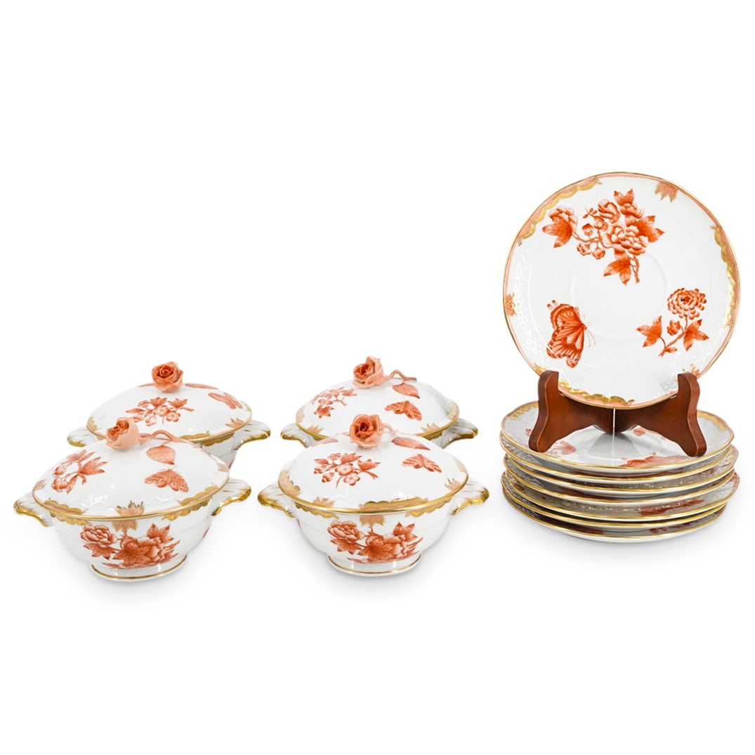 (12 Pc) Herend Porcelain "Fortuna" Cream Soup Bowl & Saucer Set (1 of 10)