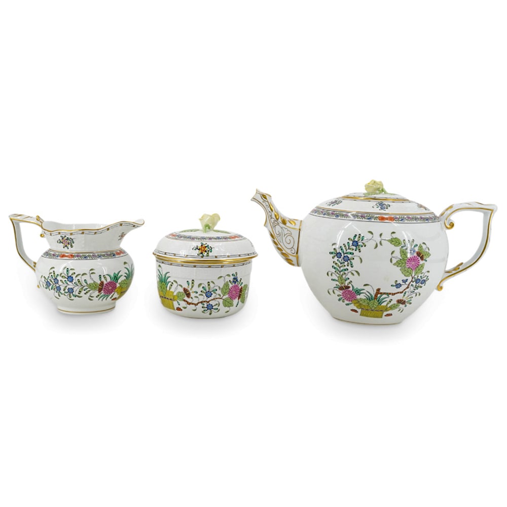 (3 Pc) Herend Porcelain "Indian Basket" Tea Serving Set (1 of 9)