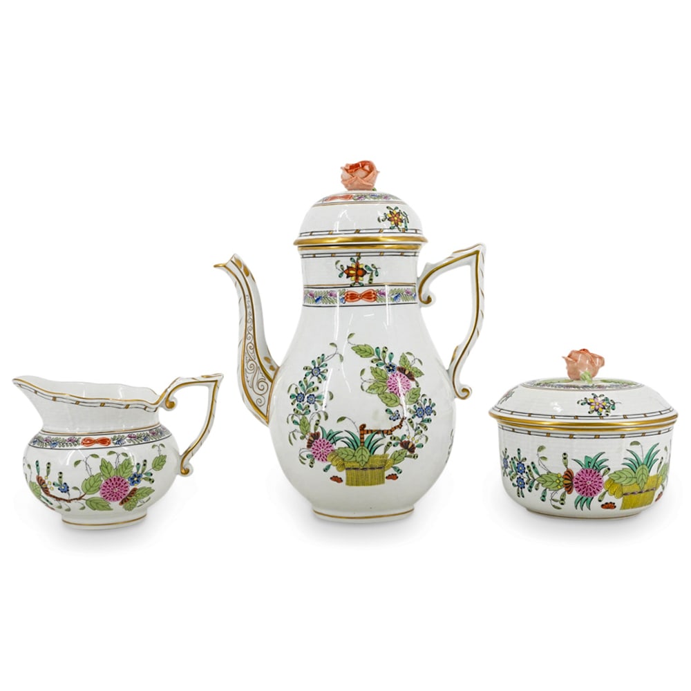 (3 Pc) Herend Porcelain "Indian Basket" Coffee Serving Set (1 of 11)