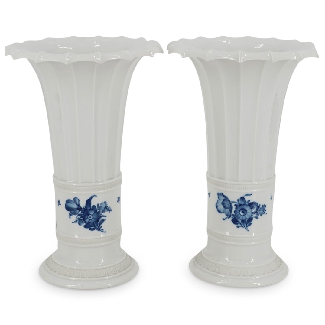 (2 Pc) Royal Copenhagen Blue Flower Porcelain Flared Vases (1 of 6)